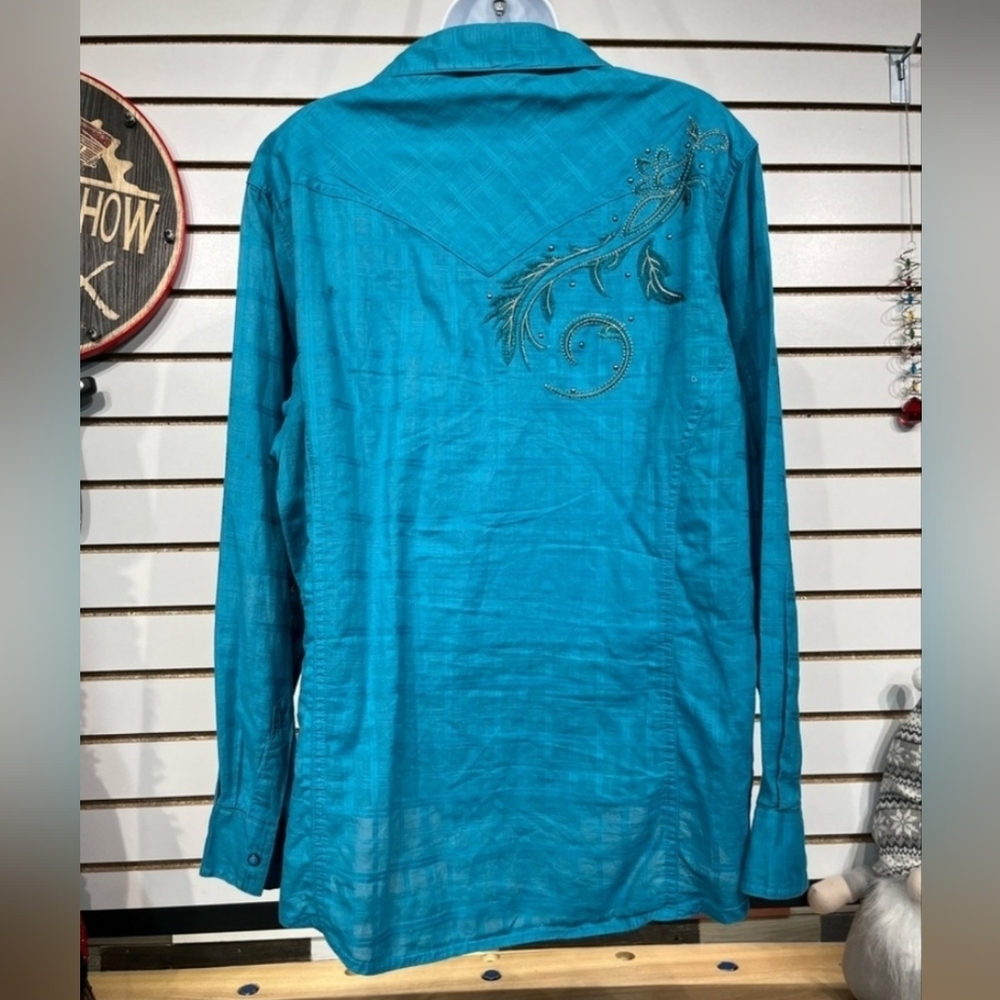 Wrangler Turquoise Embroidered Button Down Shirt XXL - Picture 14 of 16